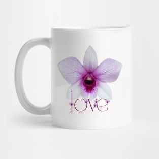 Pink Purple Orchid with word LOVE Mug